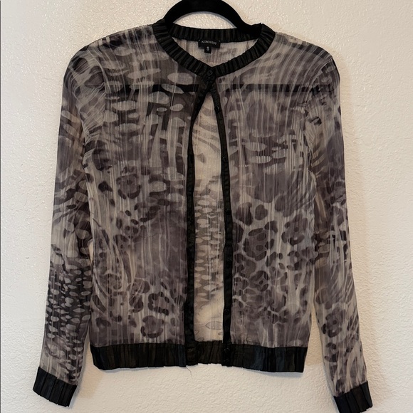 Komarov Sweaters - Komarov Black and Gray Sheer pleated mesh Cardigan coverup